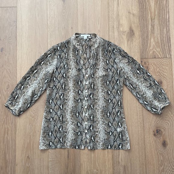 Banana Republic Blouse Women Small Sheer Snake Python Print Brown Black - Picture 8 of 15